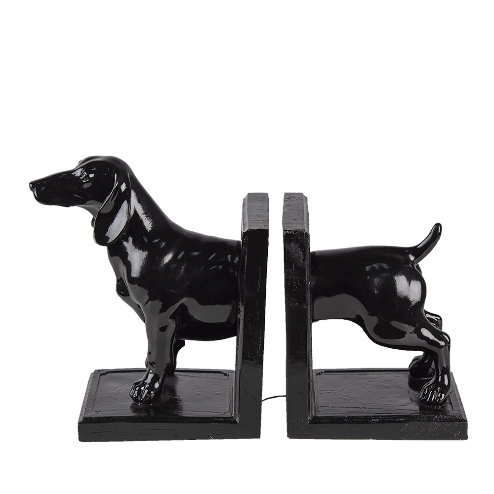 Clayre & Eef | Boekensteunen Set van 2 Hond Zwart 25x9x15 cm | 6PR4623