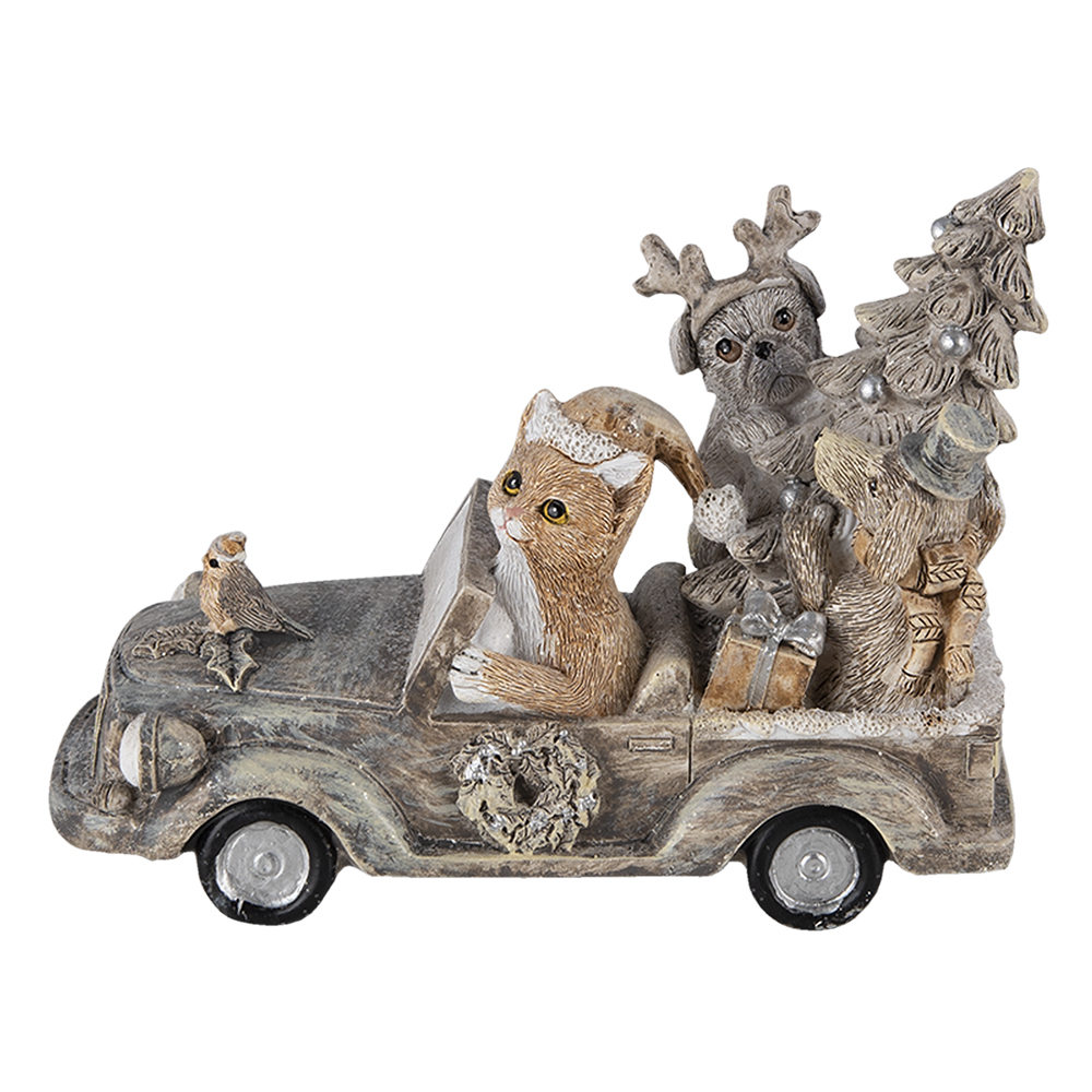 Clayre & Eef | Kerstdecoratie Beeld Kat en Hond Grijs, Beige, Wit 16x8x11 cm | 6PR4639