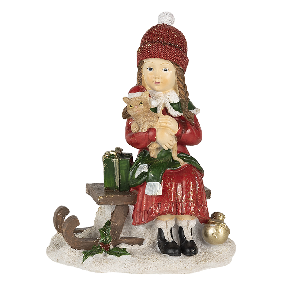 Clayre & Eef | Kerstdecoratie Beeld Kind Rood, Groen 14x9x17 cm | 6PR4669