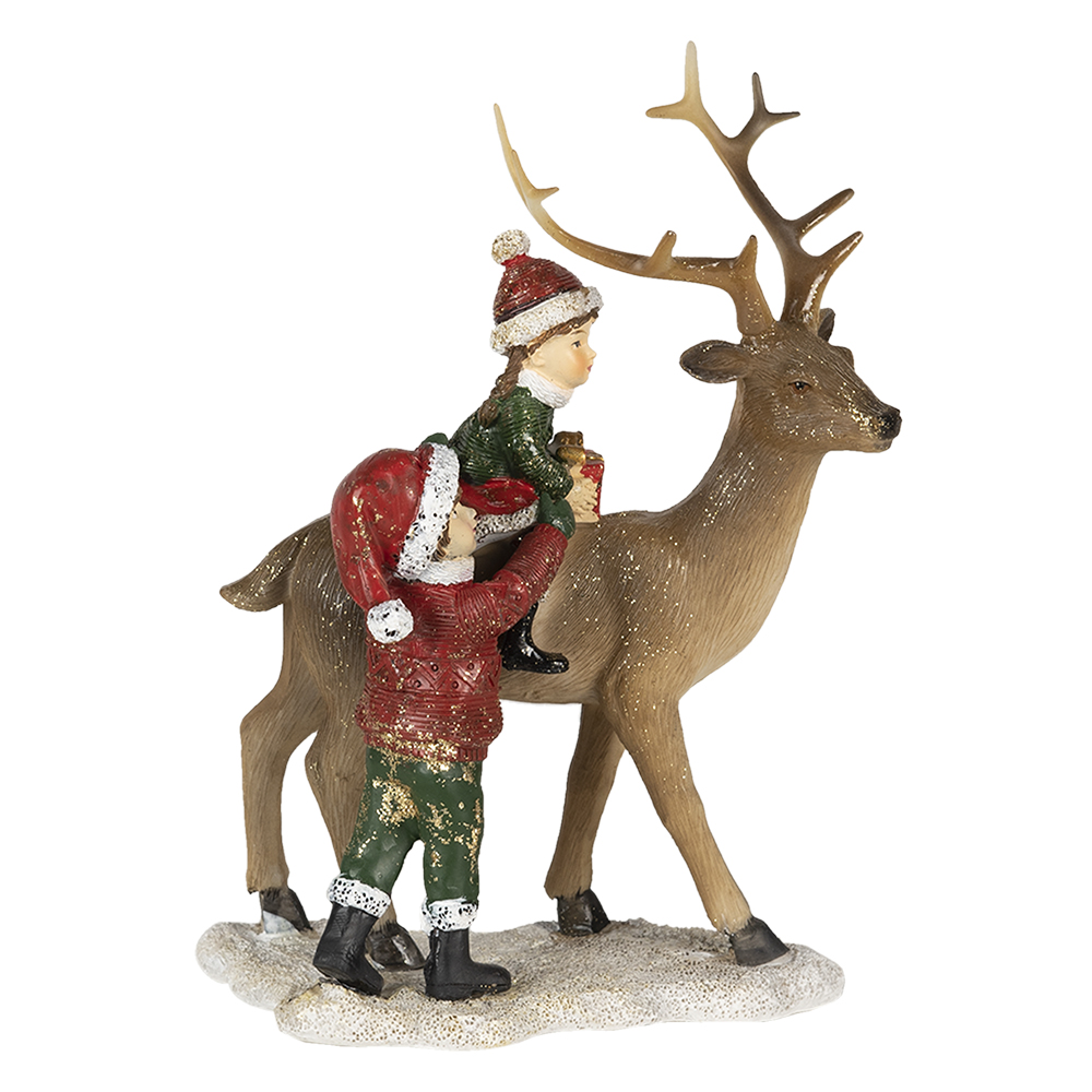 Clayre & Eef | Kerstdecoratie Beeld Kinderen Bruin, Rood 15x9x22 cm | 6PR4672