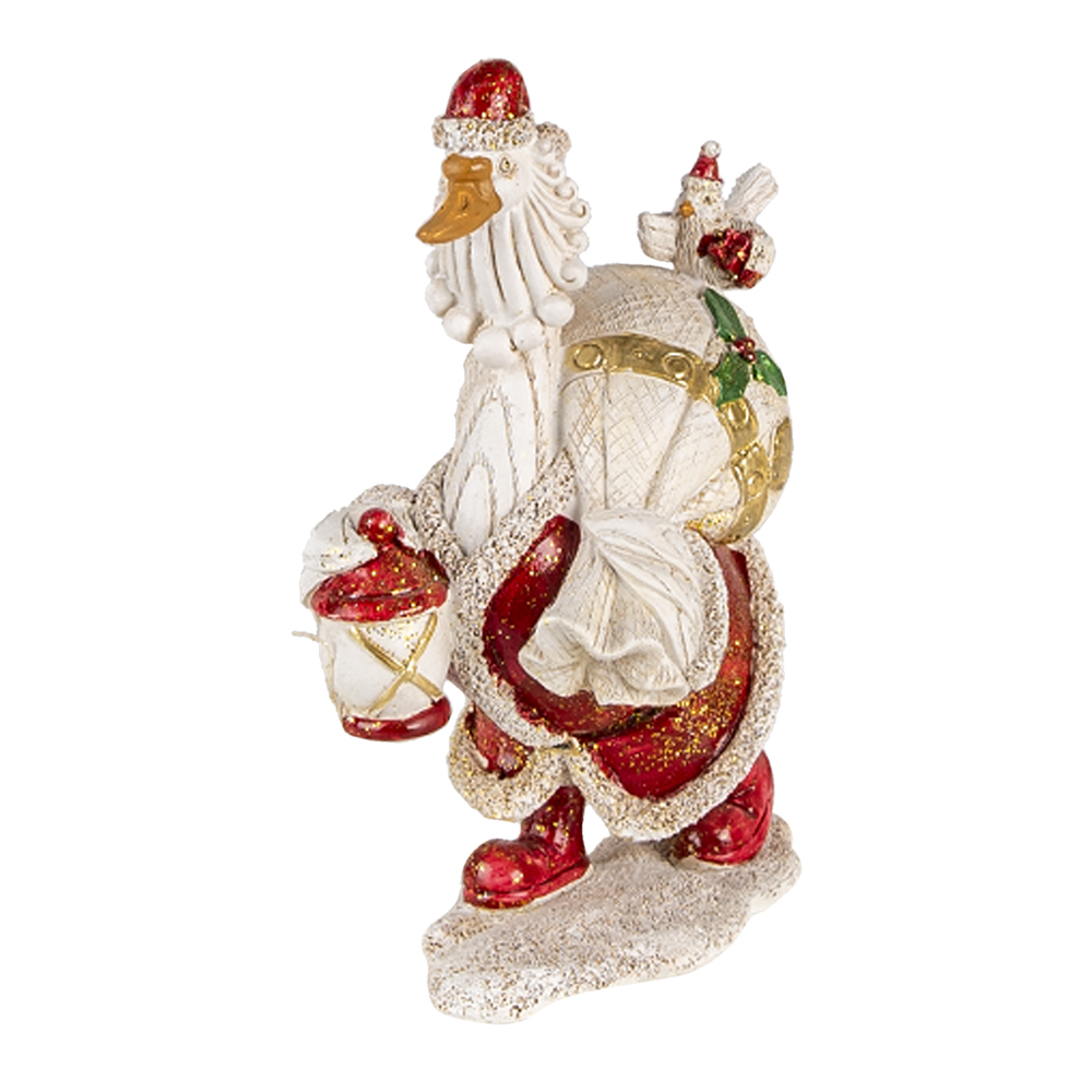 Clayre & Eef | Kerstdecoratie Beeld Eend Wit, Rood 11x7x17 cm | 6PR4685