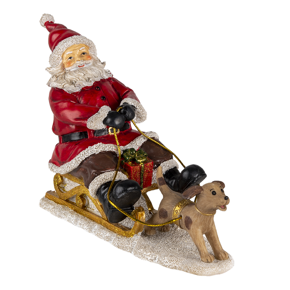 Clayre & Eef | Kerstdecoratie Beeld Kerstman Rood, Bruin 24x8x16 cm | 6PR4710