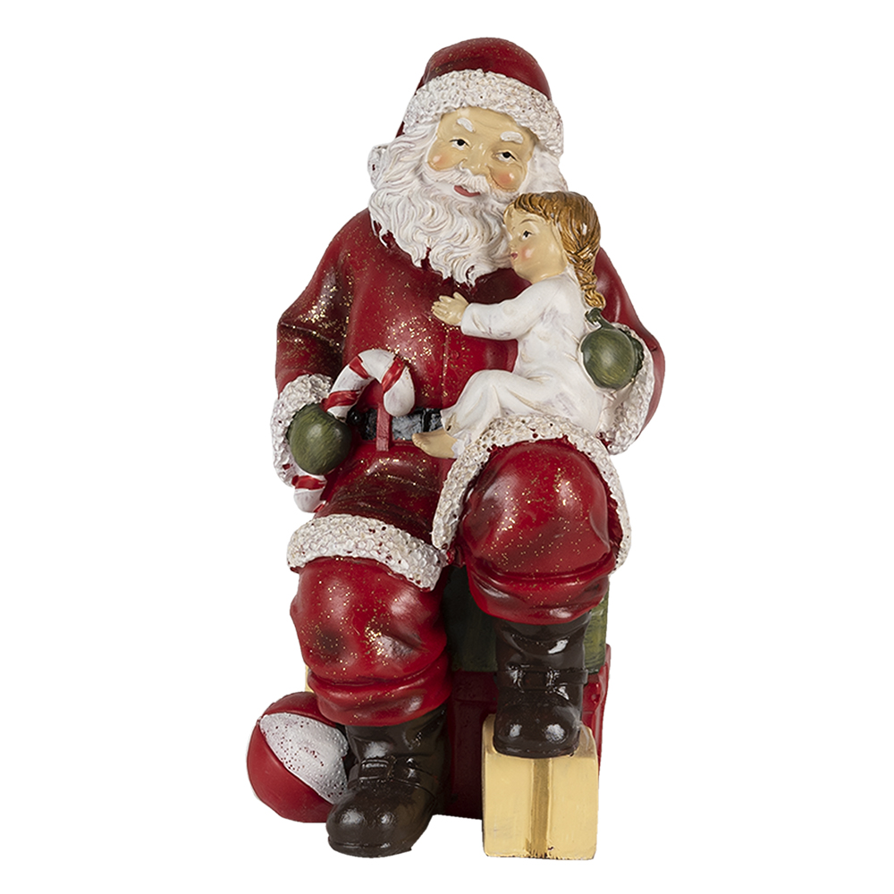 Clayre & Eef | Kerstdecoratie Beeld Kerstman Rood 9x9x18 cm | 6PR4720