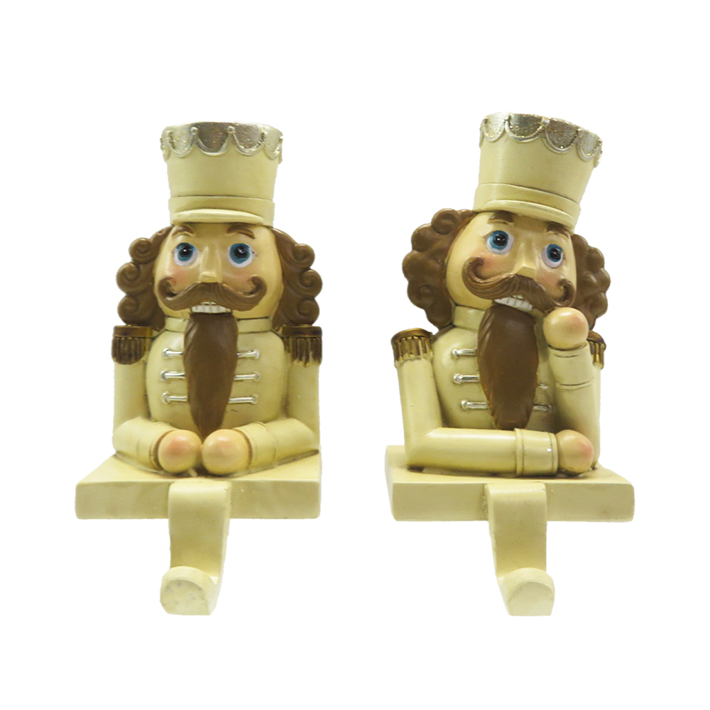 Clayre & Eef | Haak Kerstsok Notenkraker set van 2 Beige Bruin 7x6x12 cm | 6PR4861