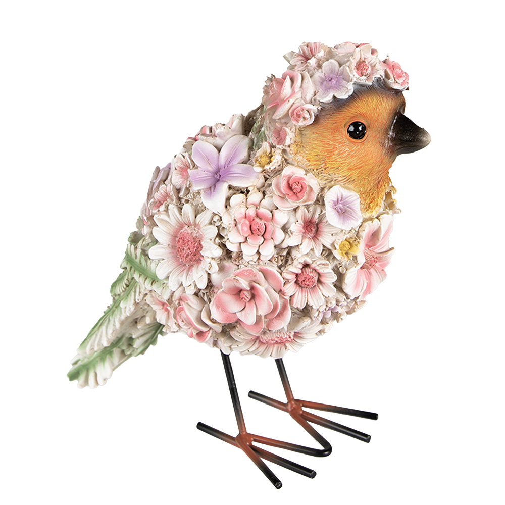 Clayre & Eef | Decoratie beeld Vogel Roze, Oranje 11x17x18 cm | 6PR4873