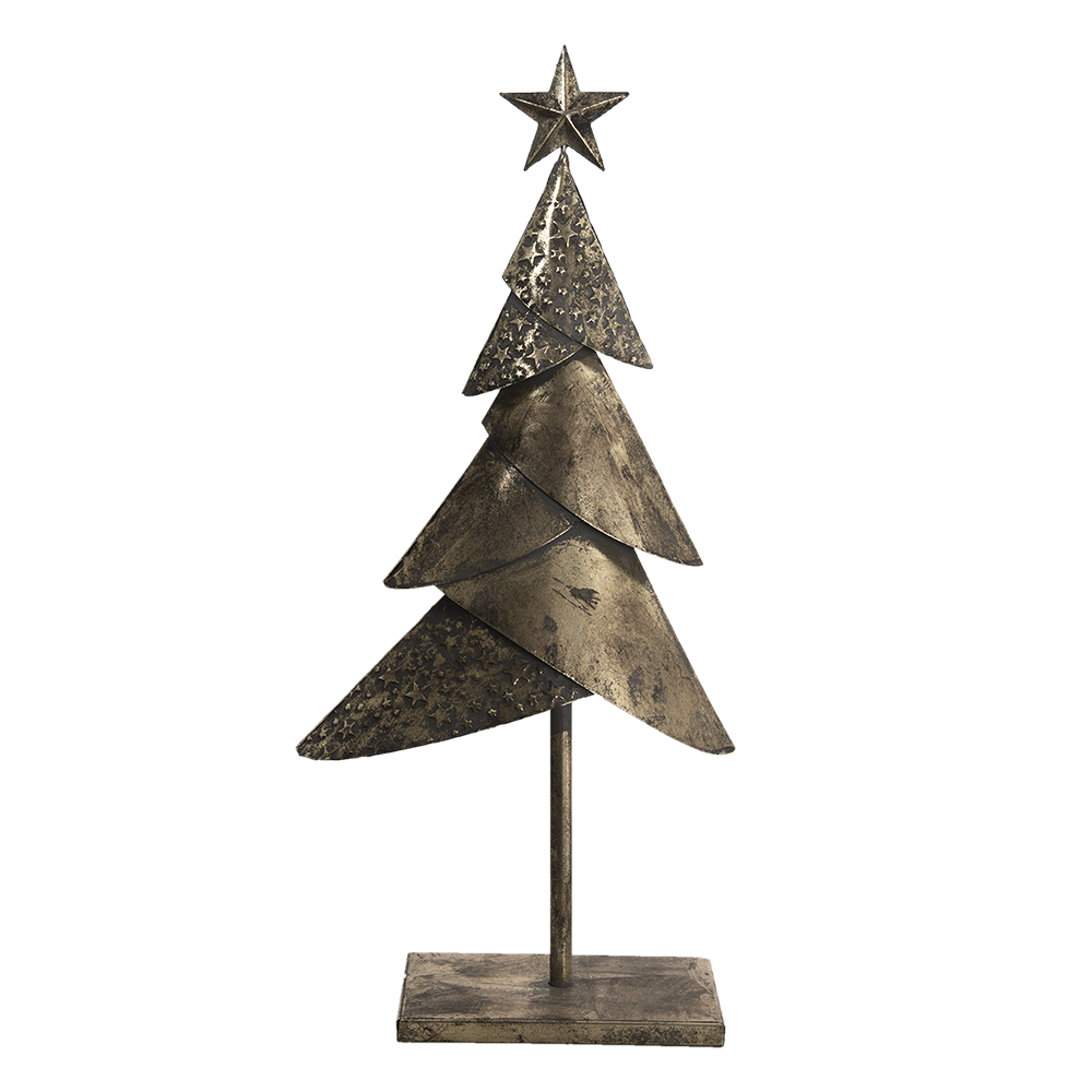 Clayre & Eef | Kerstdecoratie Beeld Kerstboom Koperkleurig 25x12x55 cm | 6Y4553