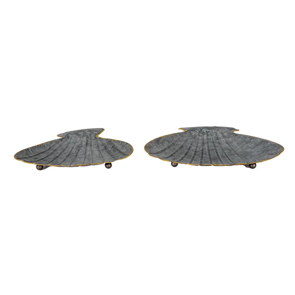 Clayre & Eef | Serveerschalen Set van 2 Schelp Grijs (2) 30x24x6 / 26x20x5 cm | 6Y4657