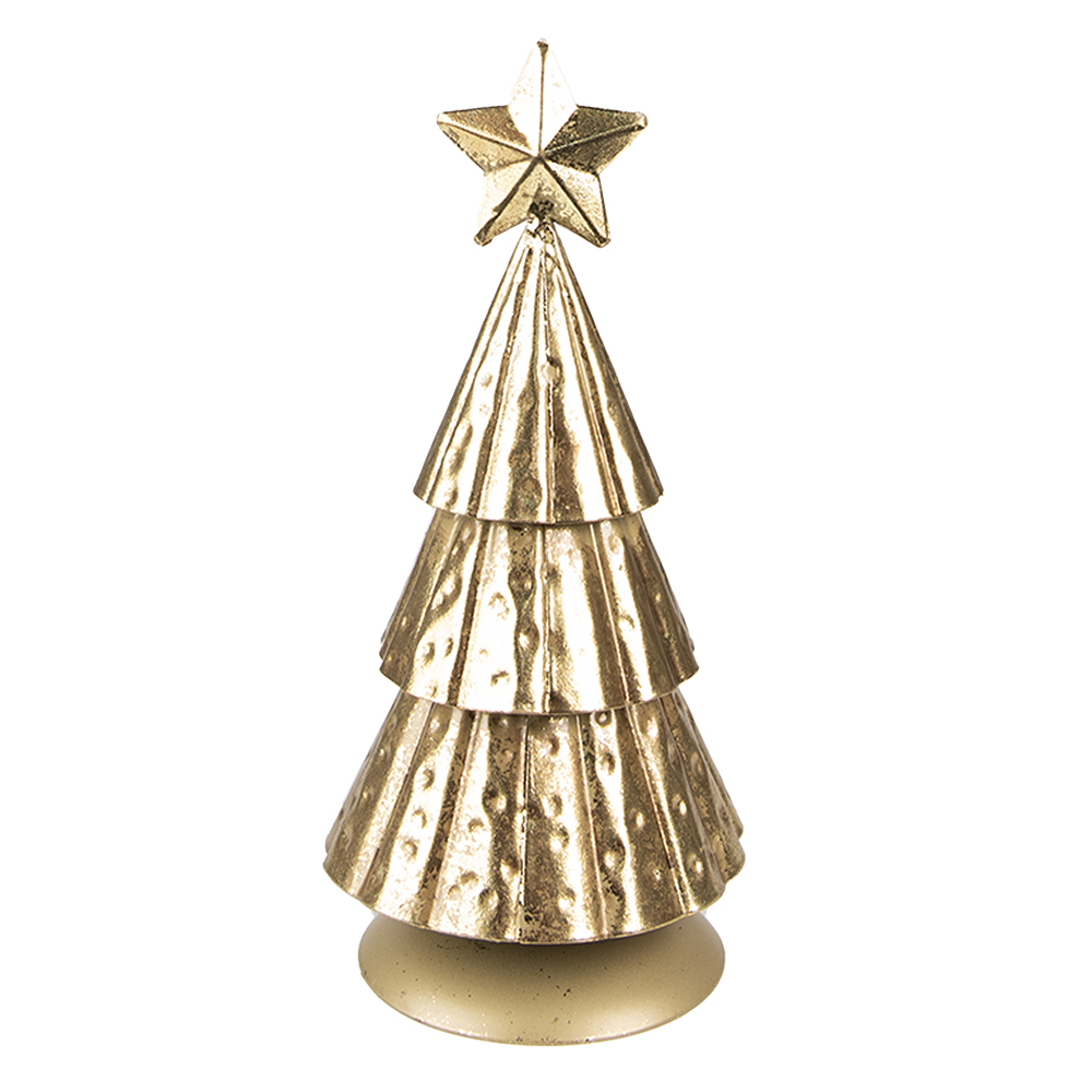 Clayre & Eef | Kerstdecoratie Kerstboom Goudkleurig ø 8x20 cm | 6Y5371