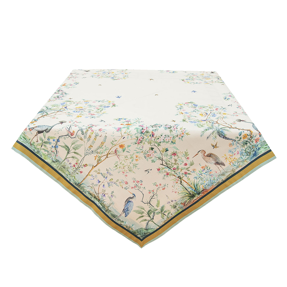 Clayre & Eef | Vierkant Tafelkleed Beige Groen 150x150 cm | BIP15