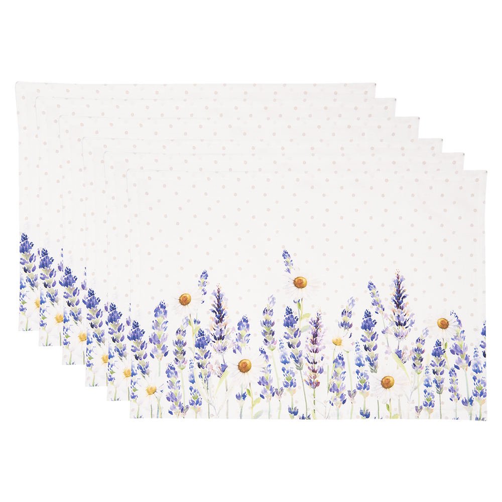 Clayre & Eef | Placemats Set van 6 Wit, Paars 48x33 cm | LF40
