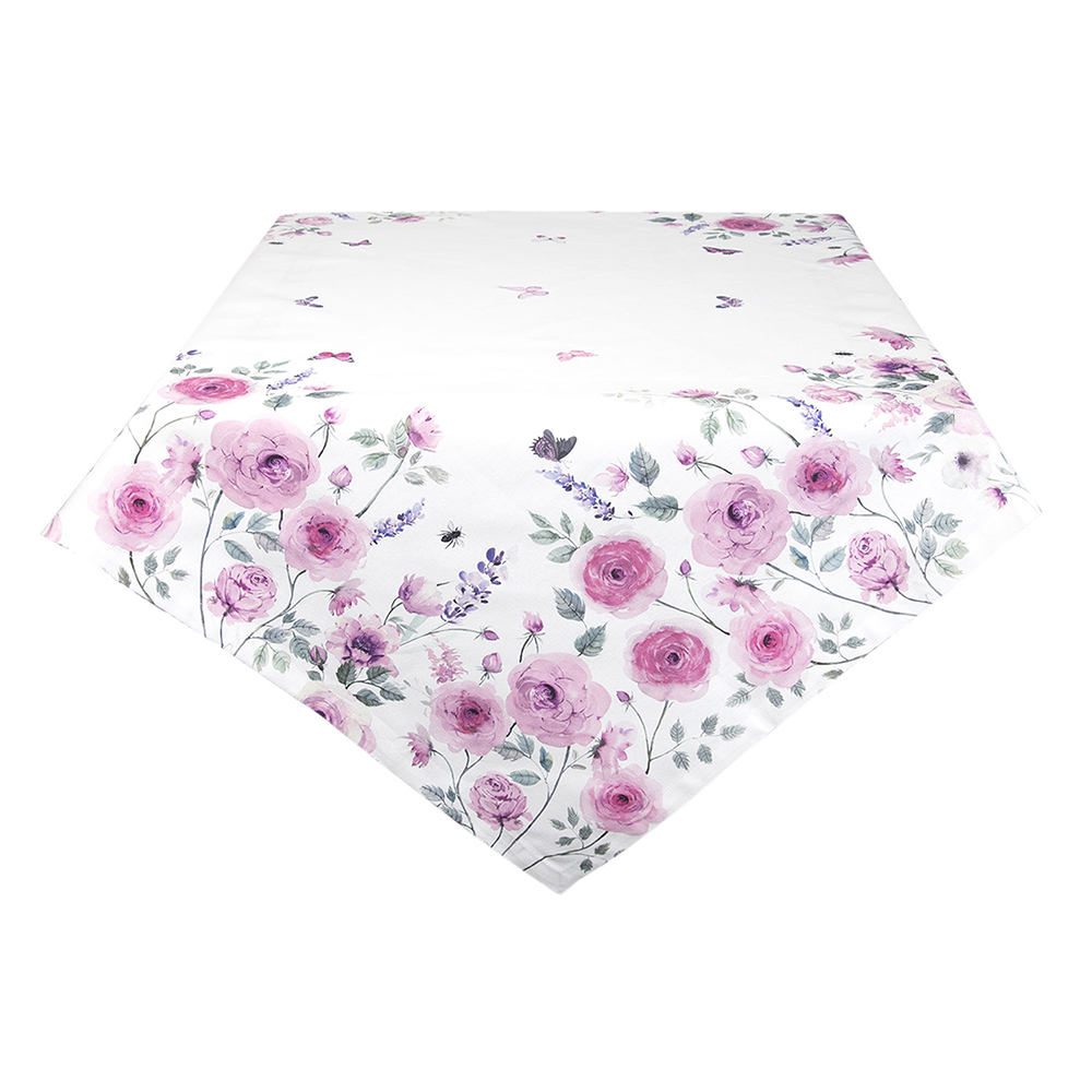 Clayre & Eef | Tafelkleed Wit, Roze, Groen 150x250 cm | RBU05