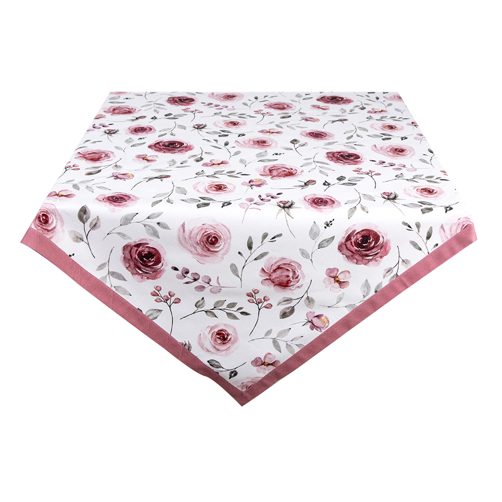 Clayre & Eef | Tafelkleed Wit, Roze, Groen 100x100 cm | RUR01