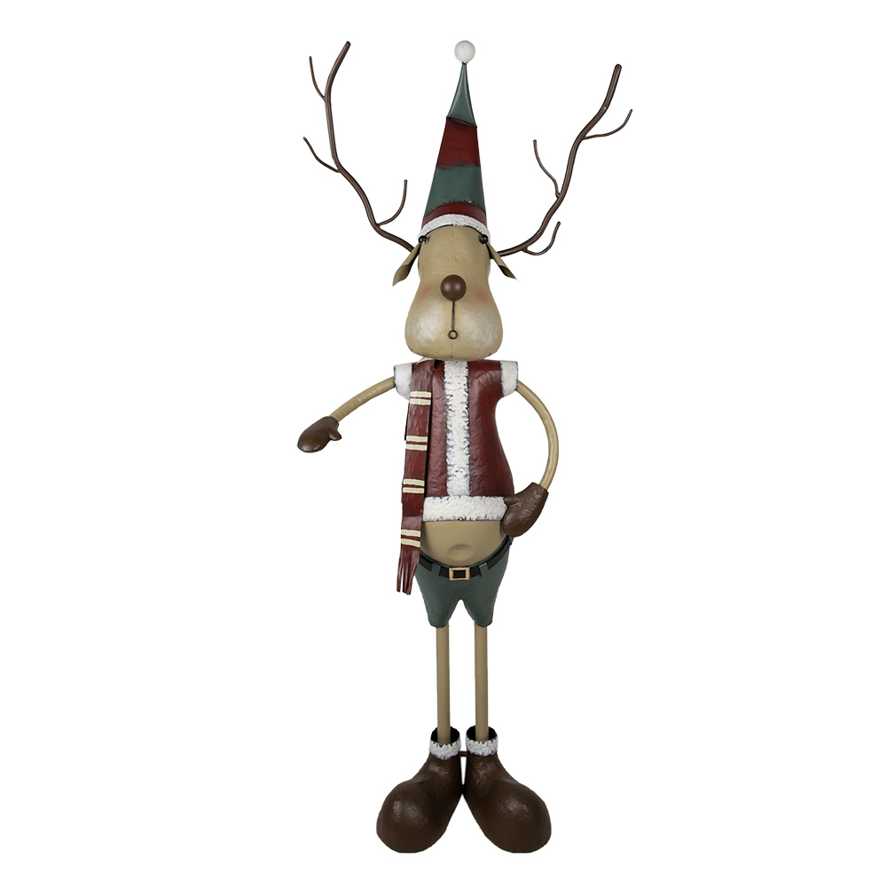 Clayre & Eef | Kerstdecoratie Beeld Rendier Rood, Grijs 60x34x159 cm | 5Y1185