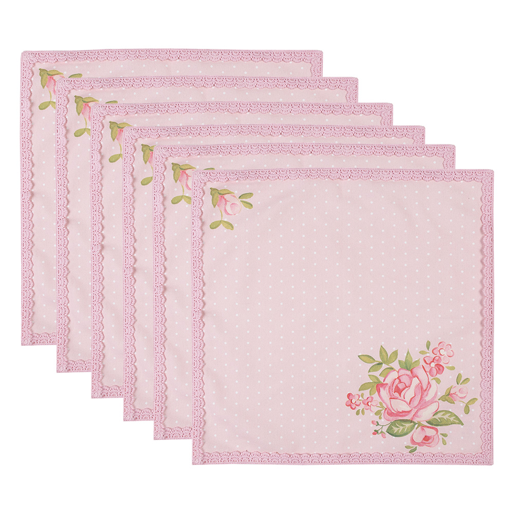 Clayre & Eef | Servetten Katoen Set van 6 Roze 40x40 cm | SWR43