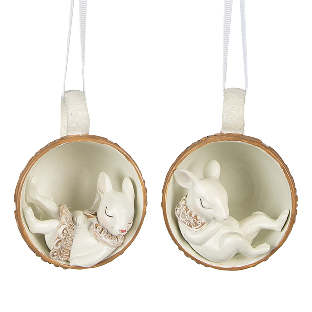 Clayre & Eef | Hanger muis in kopje (set van 2) Beige, Bruin 10x7x6 cm | 6PR3903