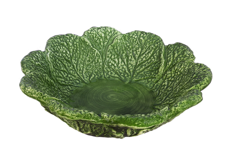Ronde ( salade ) schaal koolblad 26 x 7 cm groen aardewerk | Serveerschaal | B007 | Piccobella
