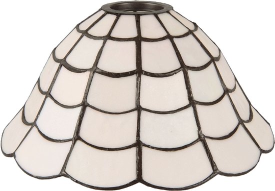 Clayre & Eef | Lampenkap Tiffany Ø 24*12 cm Wit Glas in lood | 5LL-5935