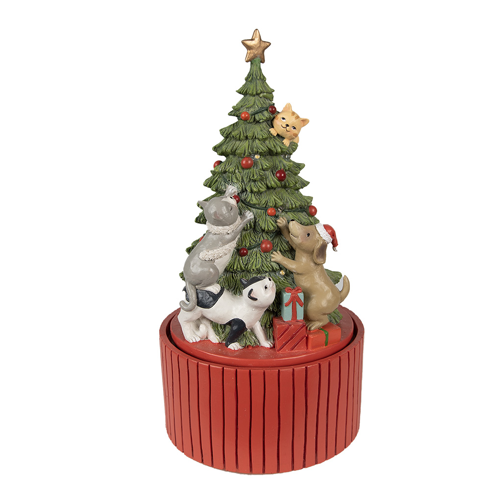 Clayre & Eef | Muziekdoos Kerstboom LED Groen, Rood ø 14x27 cm | 6PR3918