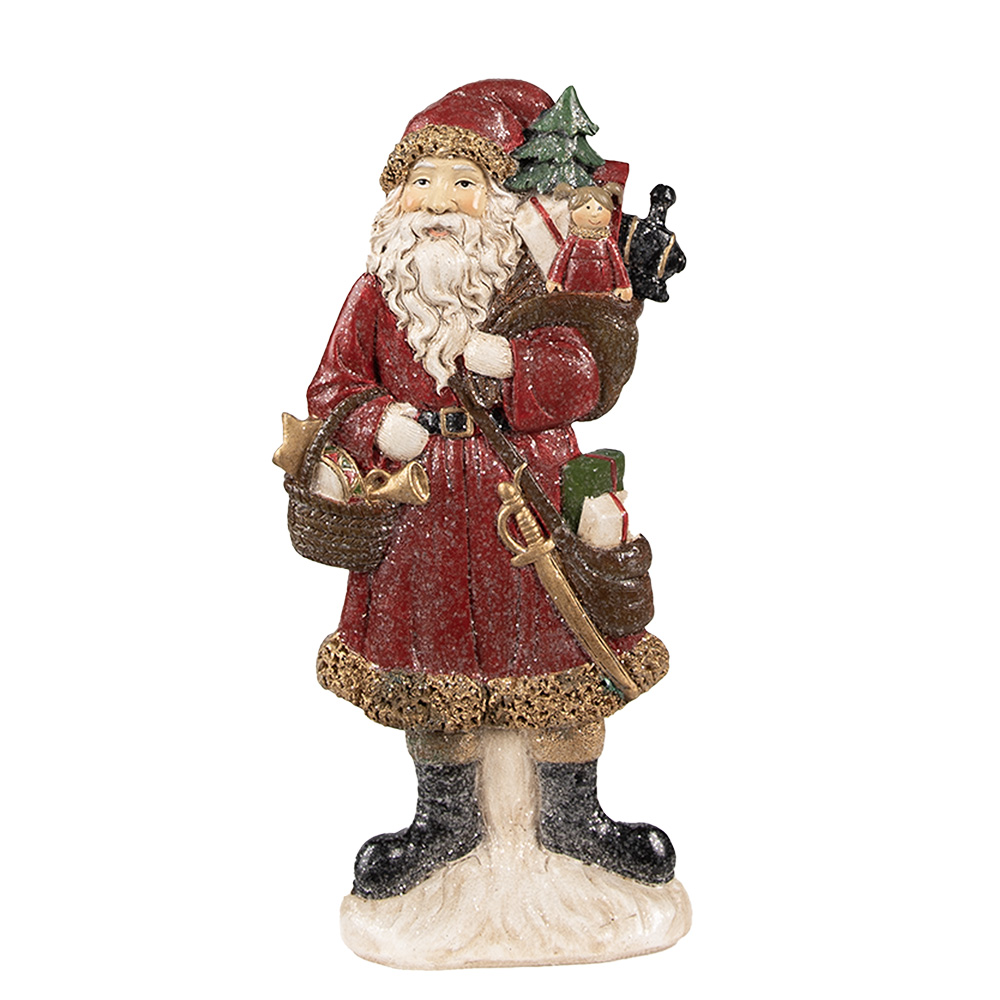 Clayre & Eef | Kerstdecoratie Beeld Kerstman Rood 12x4x24 cm | 6PR4926