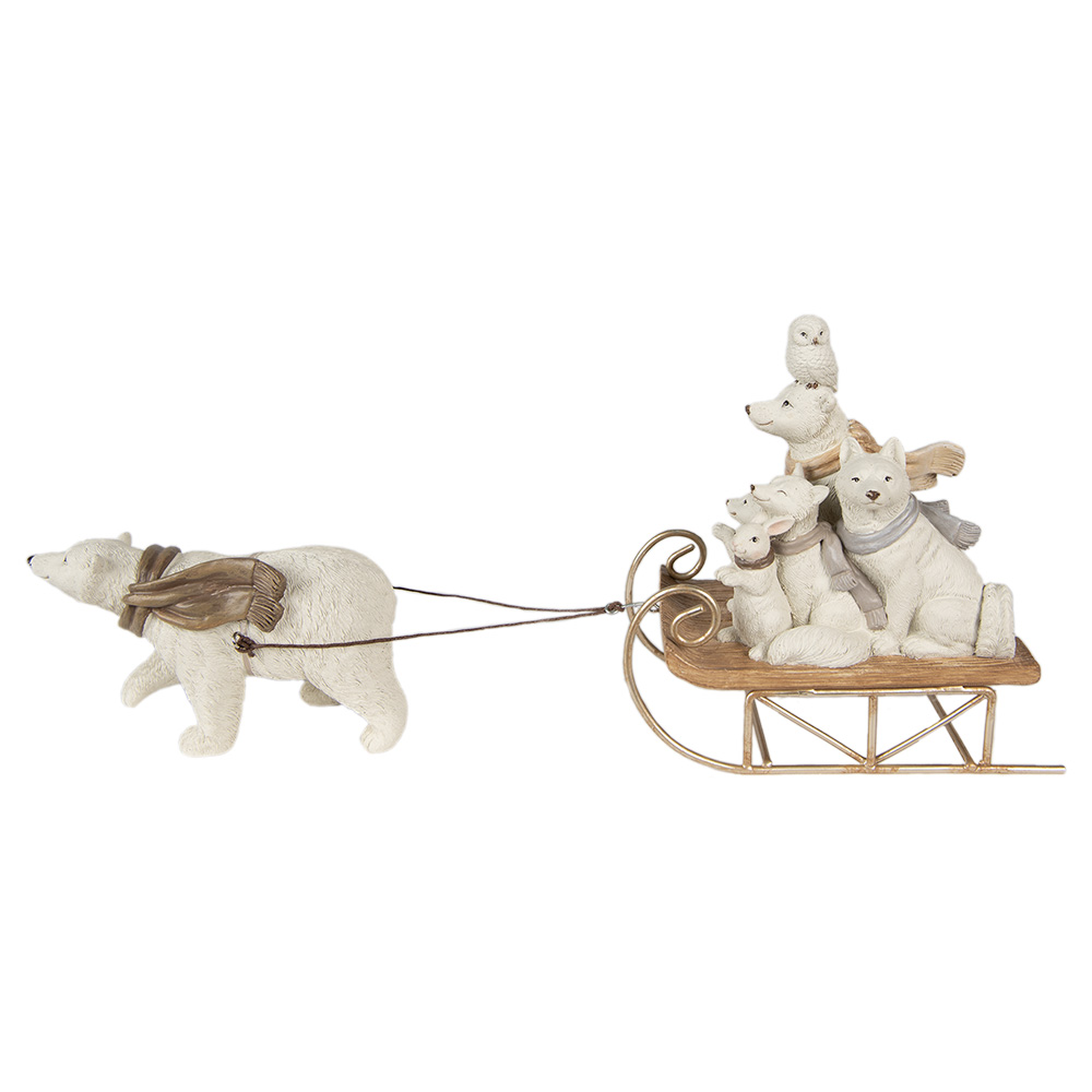 Clayre & Eef | Kerstdecoratie Beeld Honden op slee Wit 30x8x15 cm | 6PR3924
