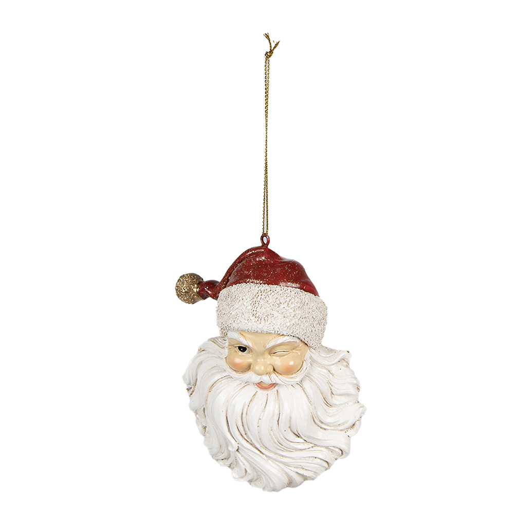 Clayre & Eef | Decoratie hanger kerstman Wit Rood 8x5x12 cm | 6PR4930