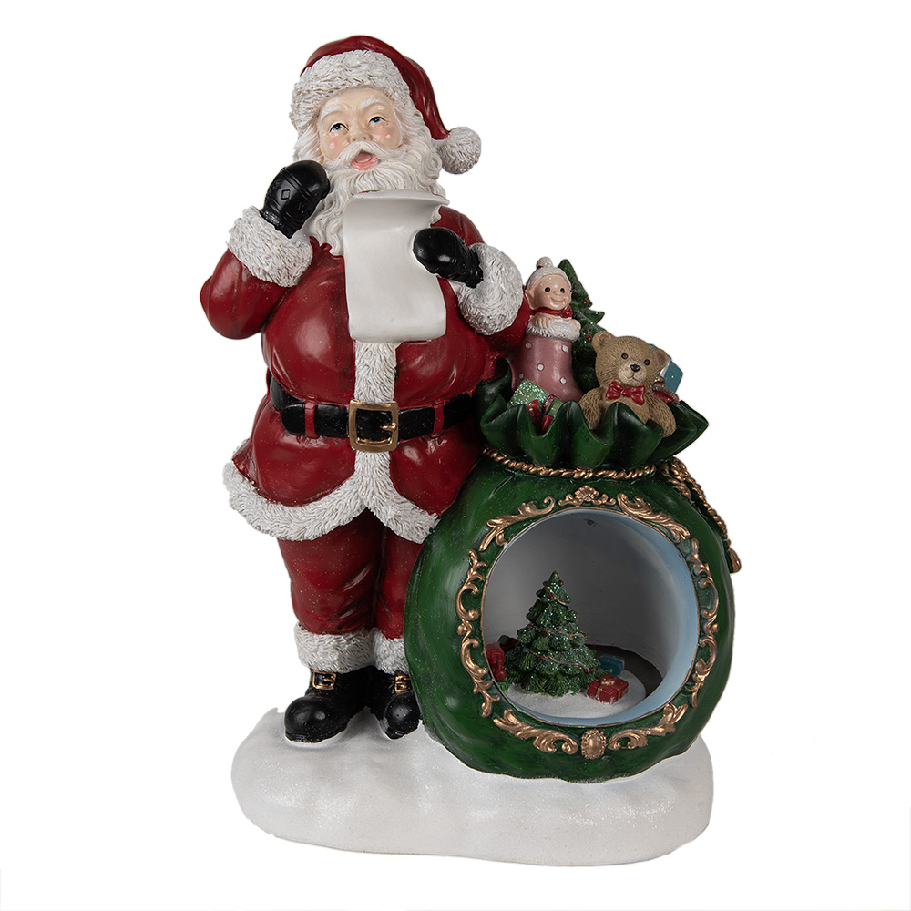 Clayre & Eef | Kerstdecoratie Kerstman met sneeuwbol LED Rood, Wit, Groen 26x16x36 cm | 6PR3925