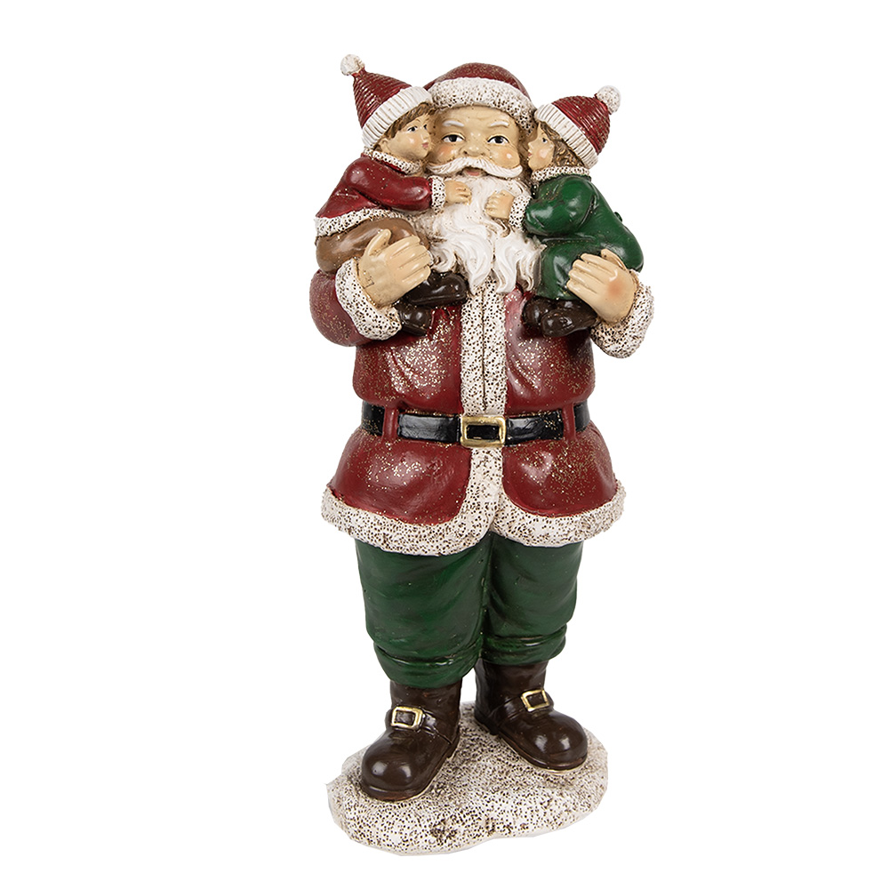 Clayre & Eef | Kerstdecoratie Beeld Kerstman Rood Groen 10x8x21 cm | 6PR3931