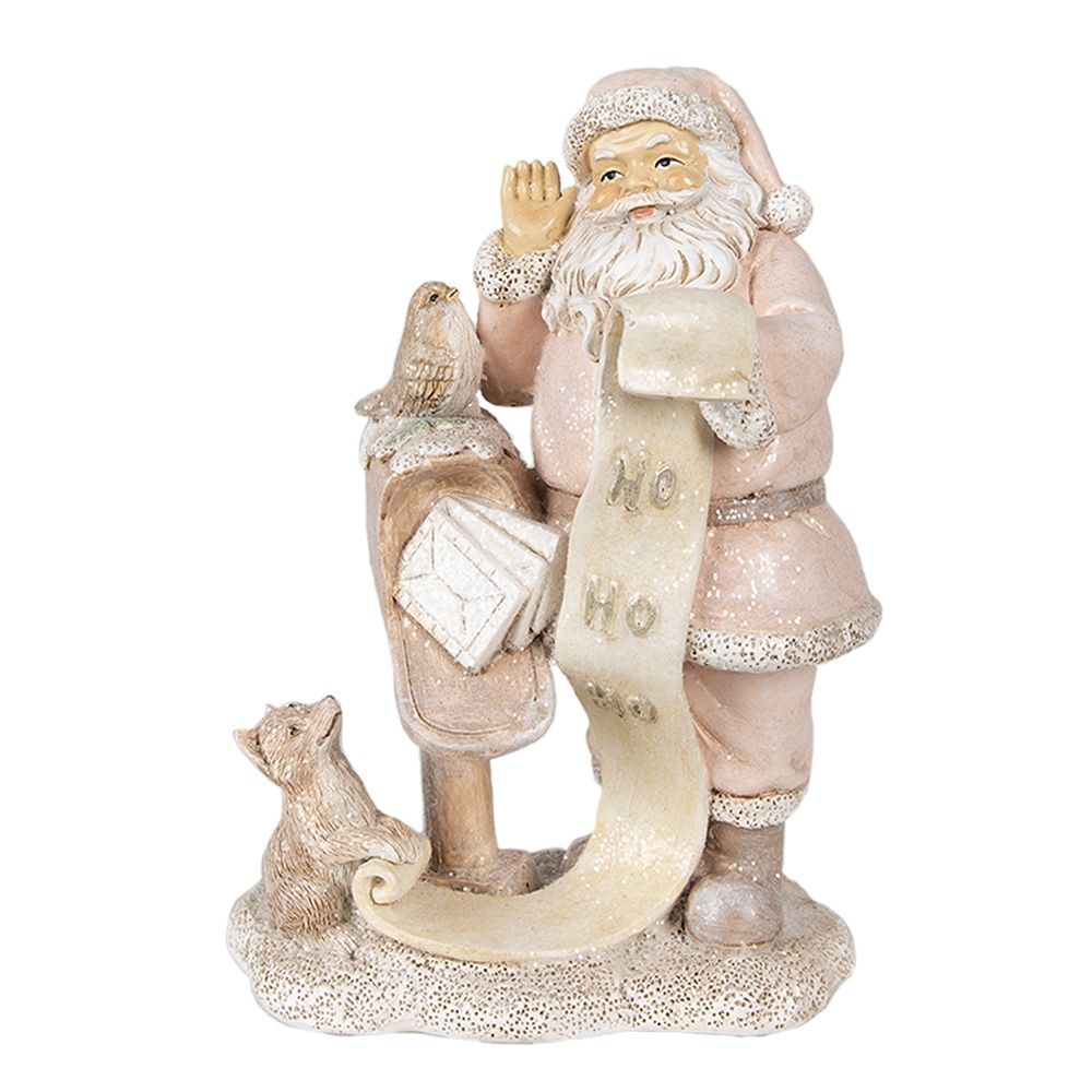 Clayre & Eef | Kerstdecoratie Beeld Kerstman Roze 11x8x15 cm | 6PR3934