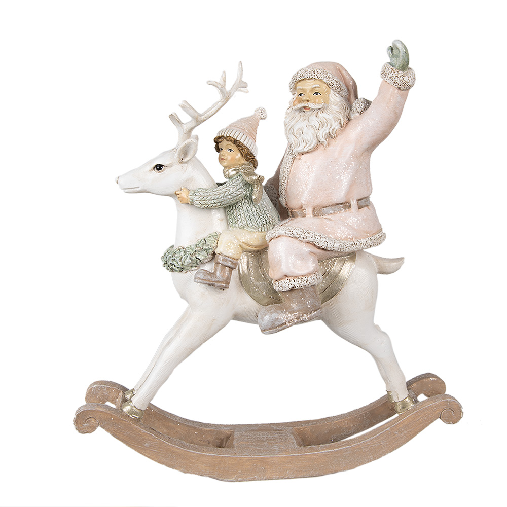 Clayre & Eef | Kerstdecoratie Beeld Kerstman Roze 21x8x23 cm | 6PR3939