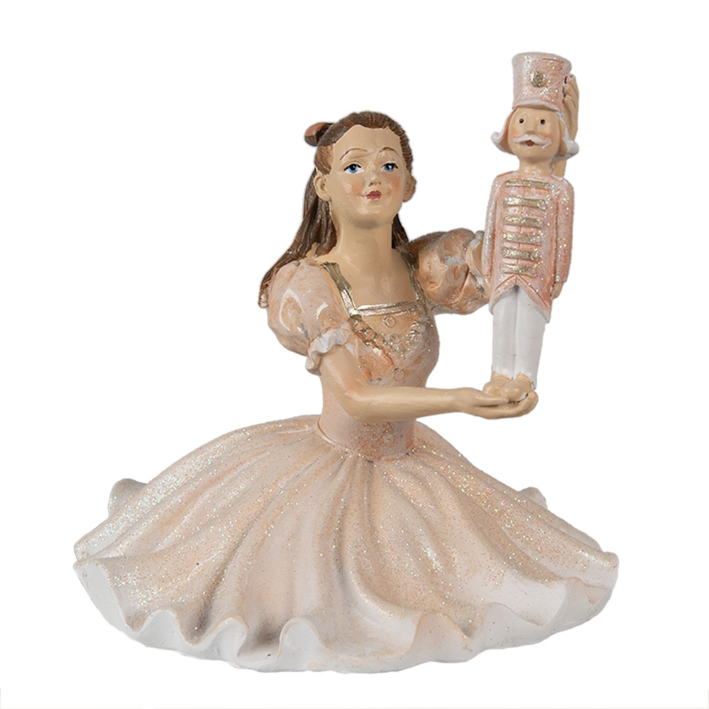 Clayre & Eef | Decoratie Beeld Ballerina Roze Wit 12x12x13 cm | 6PR3944