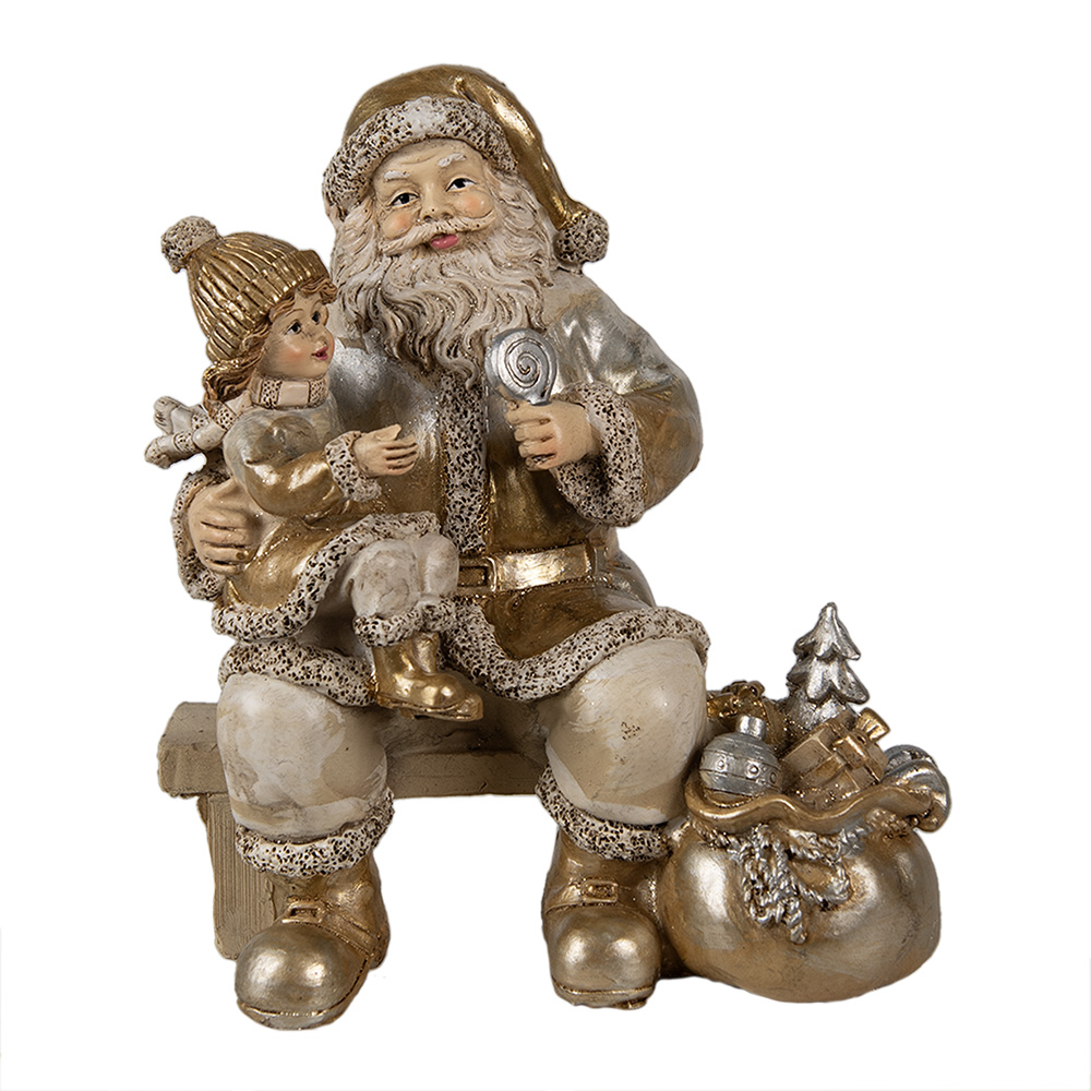 Clayre & Eef | Kerstdecoratie Beeld Kerstman Goudkleurig 15x11x17 cm | 6PR3937