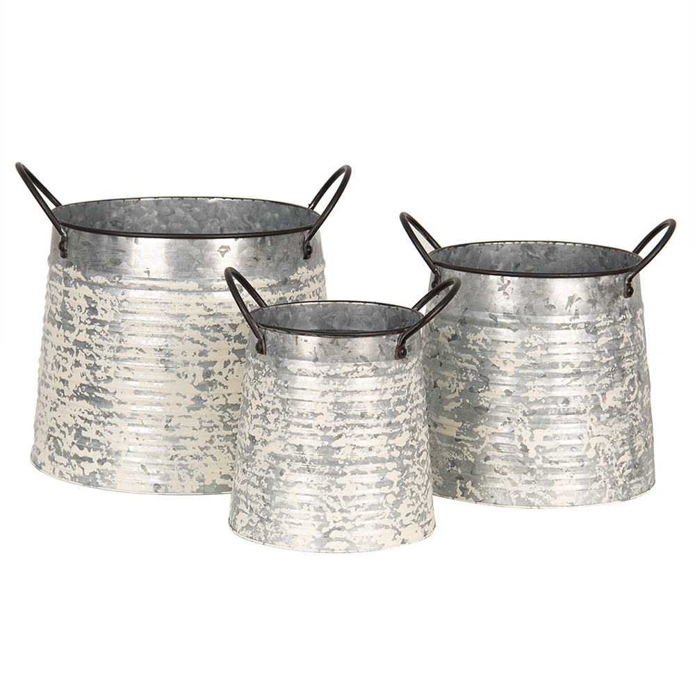 Clayre & Eef | Bloempotten Binnen Set van 3 Grijs Wit 30x24x22/27 / 24x19x21/24 / 19x14x18/21 cm | 6Y5404
