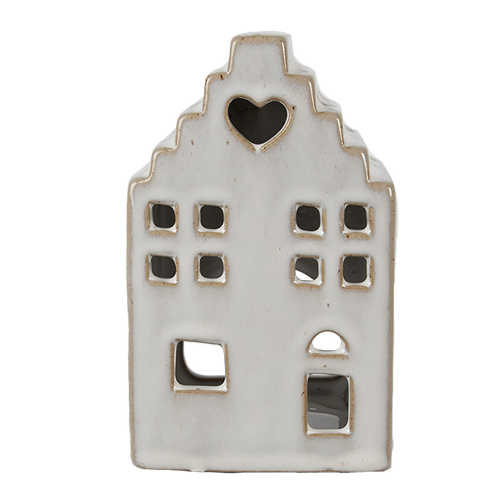 Clayre & Eef | Theelichthouder Kerst Huisje Beige 9x7x14 cm | 6CE1588M
