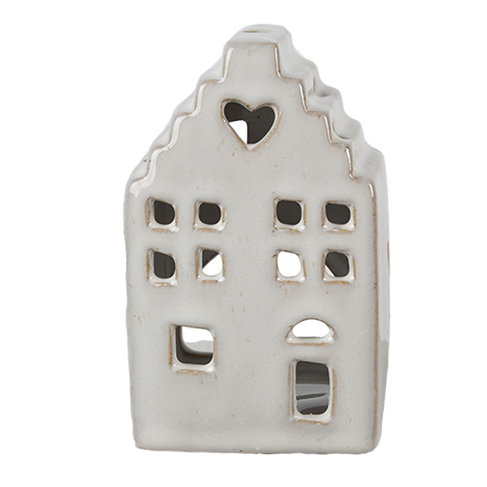 Clayre & Eef | Theelichthouder Kerst Huisje Beige 7x6x11 cm | 6CE1588S