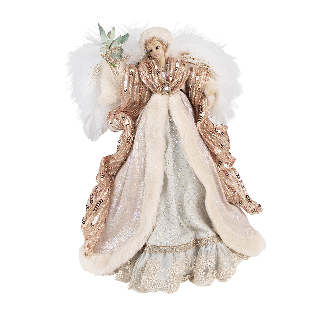 Clayre & Eef | Decoratie Beeld Engel Beige Roze 21x12x35 cm | 65261