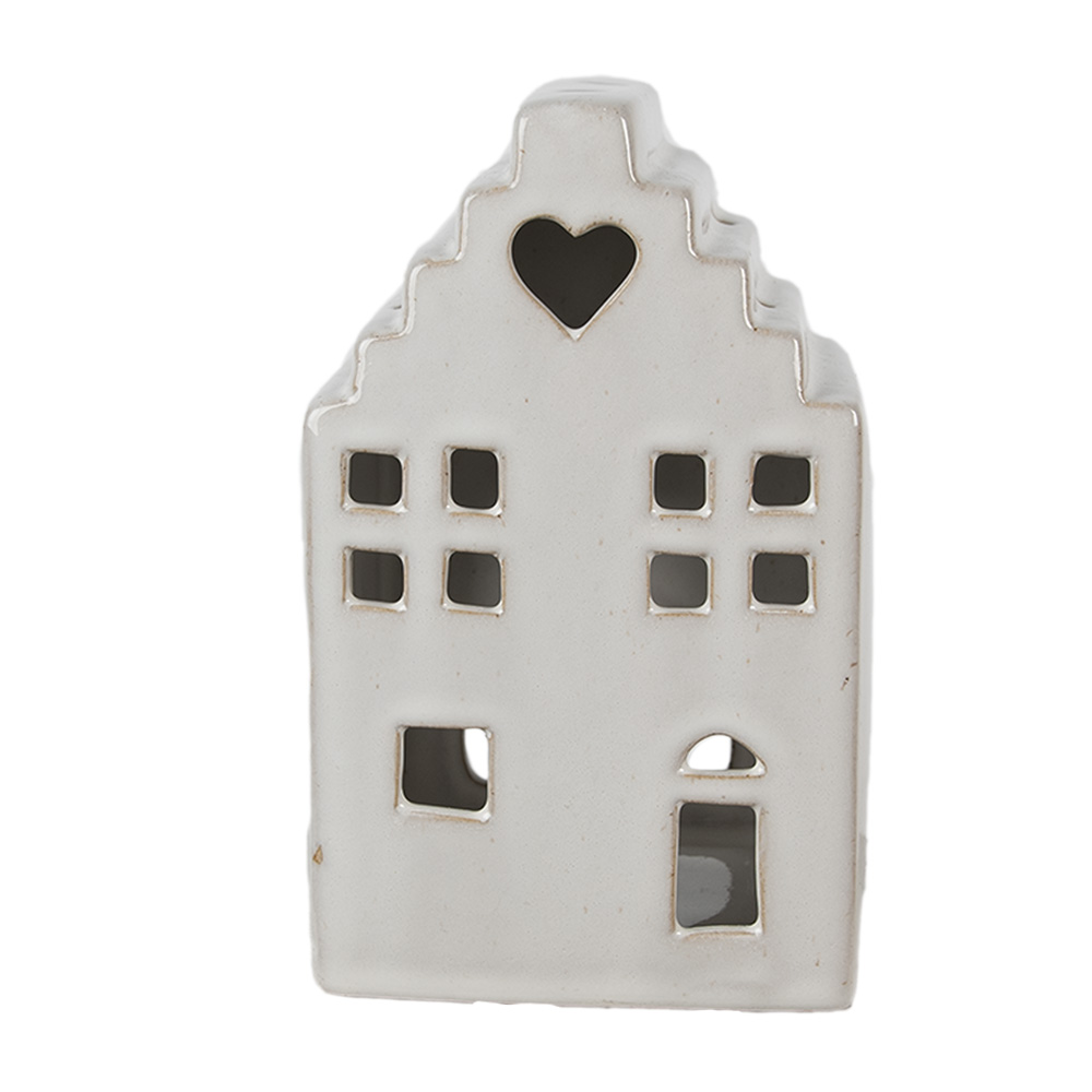 Clayre & Eef | Theelichthouder Kerst Huisje Beige 10x9x17 cm | 6CE1588L