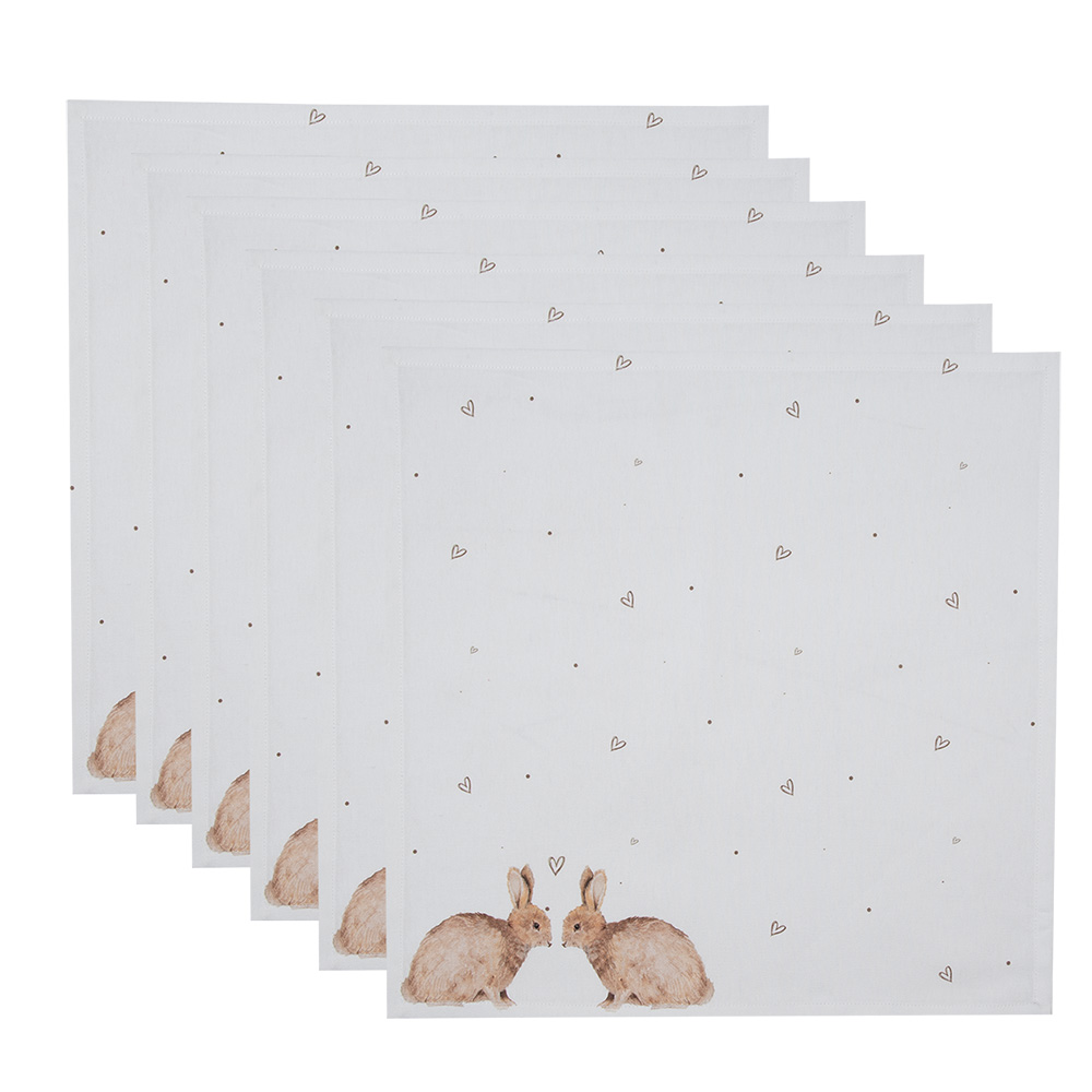 Clayre & Eef | Servetten Katoen Set van 6 Beige Bruin 40x40 cm | BSLC43