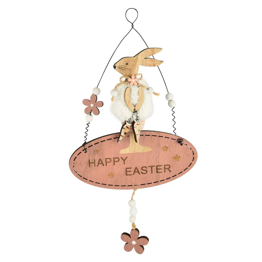 Dekoratief | Hanger 'Happy easter' m/bunny, hout, 31x16x17cm | A190611