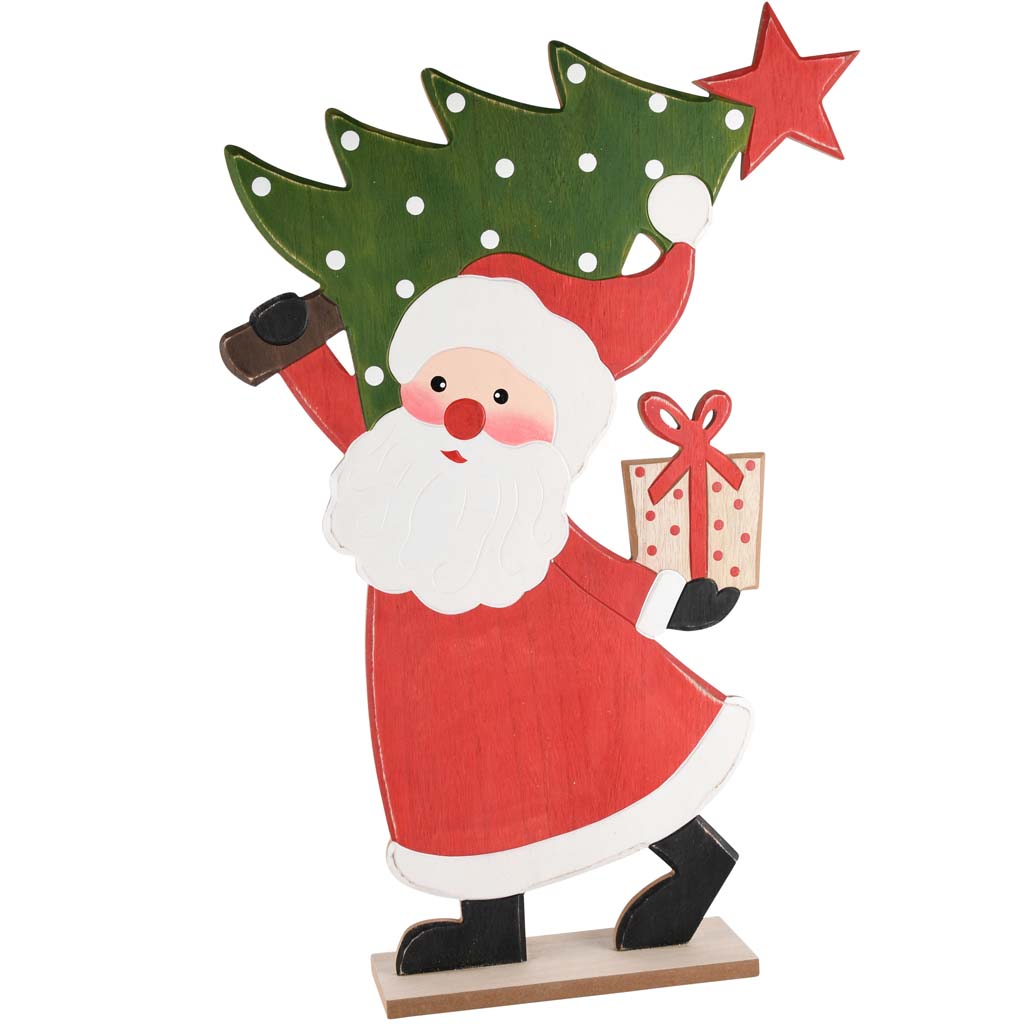 Dekoratief | Deco santa m/kerstboom, rood/groen, hout, 42x8x62cm | A215723