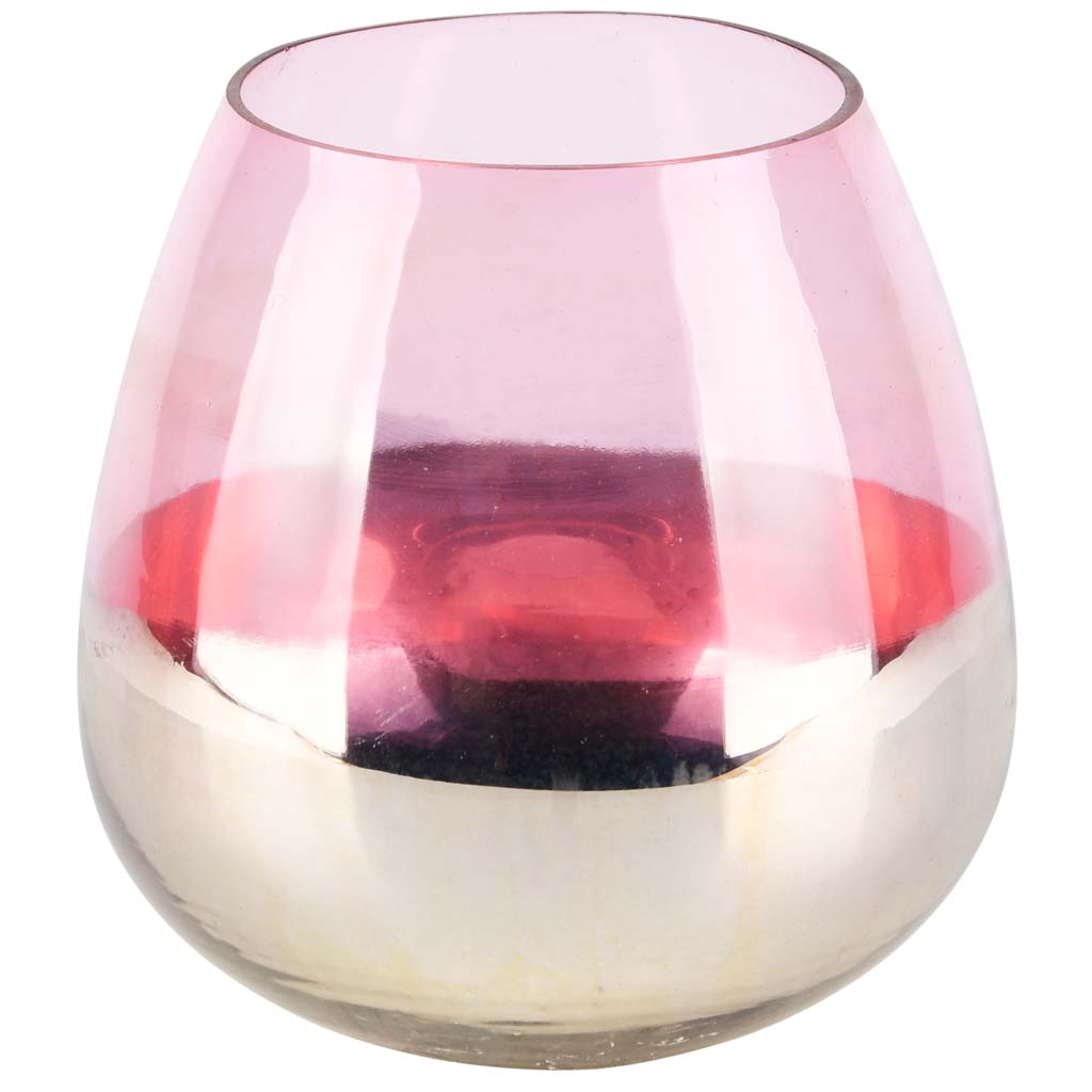 Dekoratief | Theelichtbol 'Smoked', roze/zilver, glas, 12x12x13cm | A218031