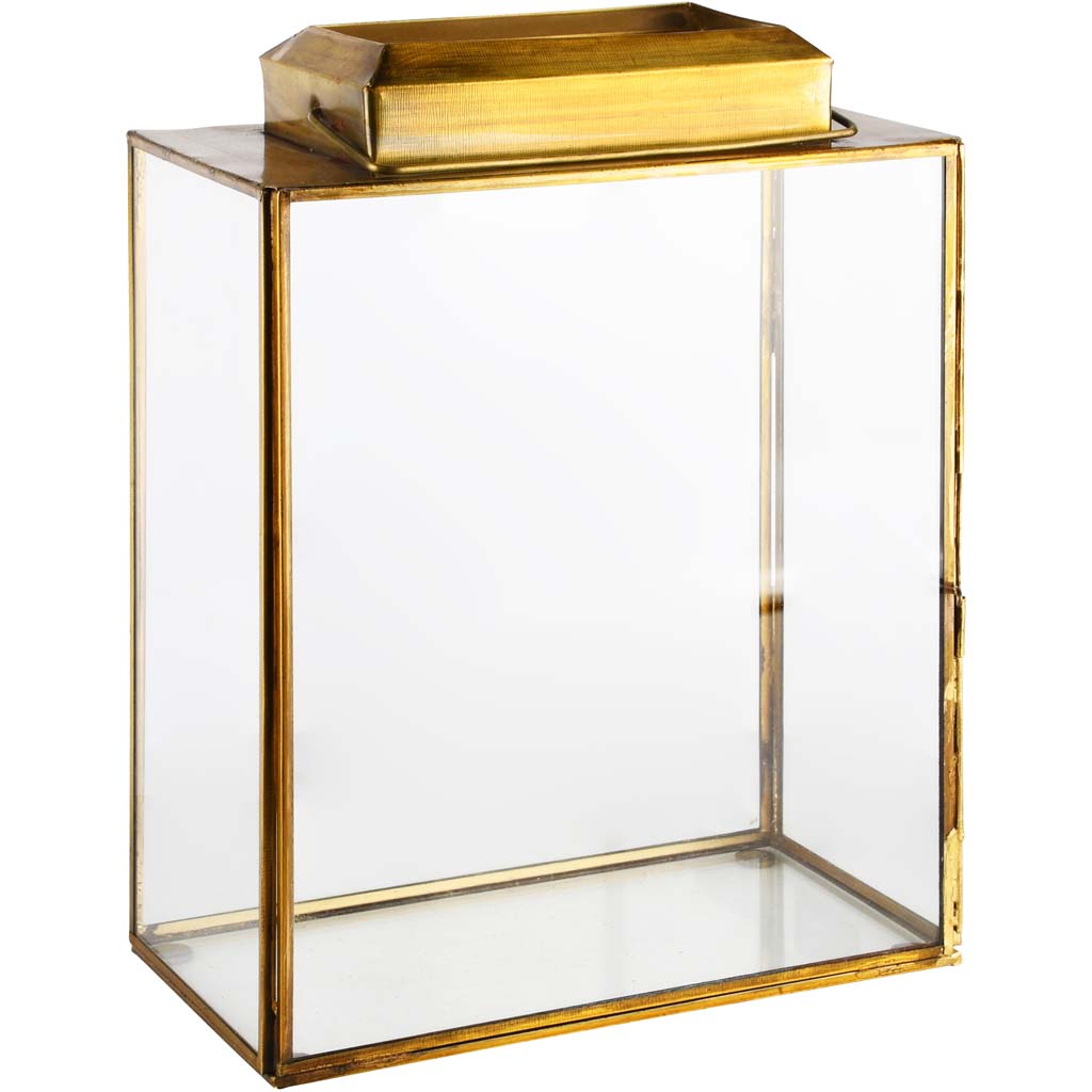 Dekoratief | Lantaarn transparant/goud, glas/metaal, 21x11x28cm | A218224