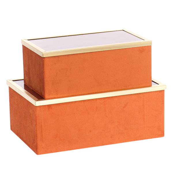 Dekoratief | Set 2 dozen RH, oranje, velvet/glas, 29x19x11cm | A219019