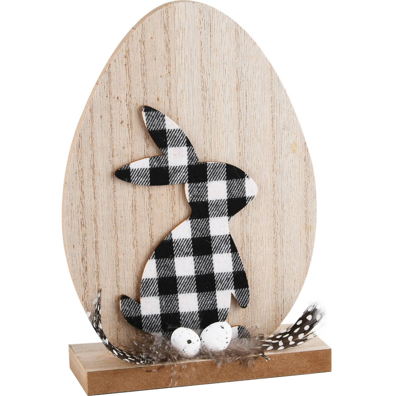 Dekoratief | Deco ei m/bunny, naturel/zwart/wit, hout, 13x5x20cm | A220024