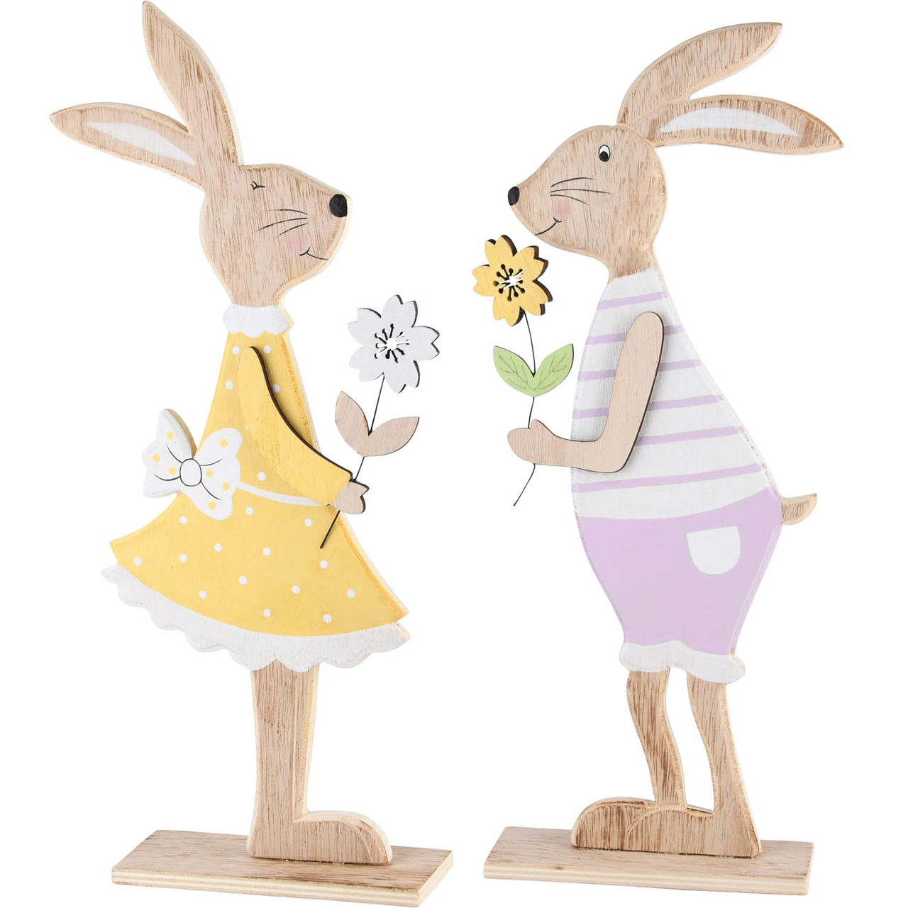 Dekoratief | Deco bunny paars/geel, hout, 15x5x38cm, set van 2 stuks | A220033