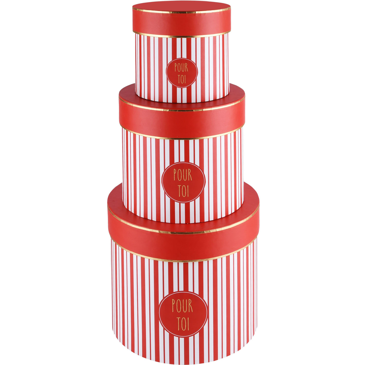 Dekoratief | Set 3 tondozen 'Pour Toi', rood/wit, 15x15x14cm | A220066