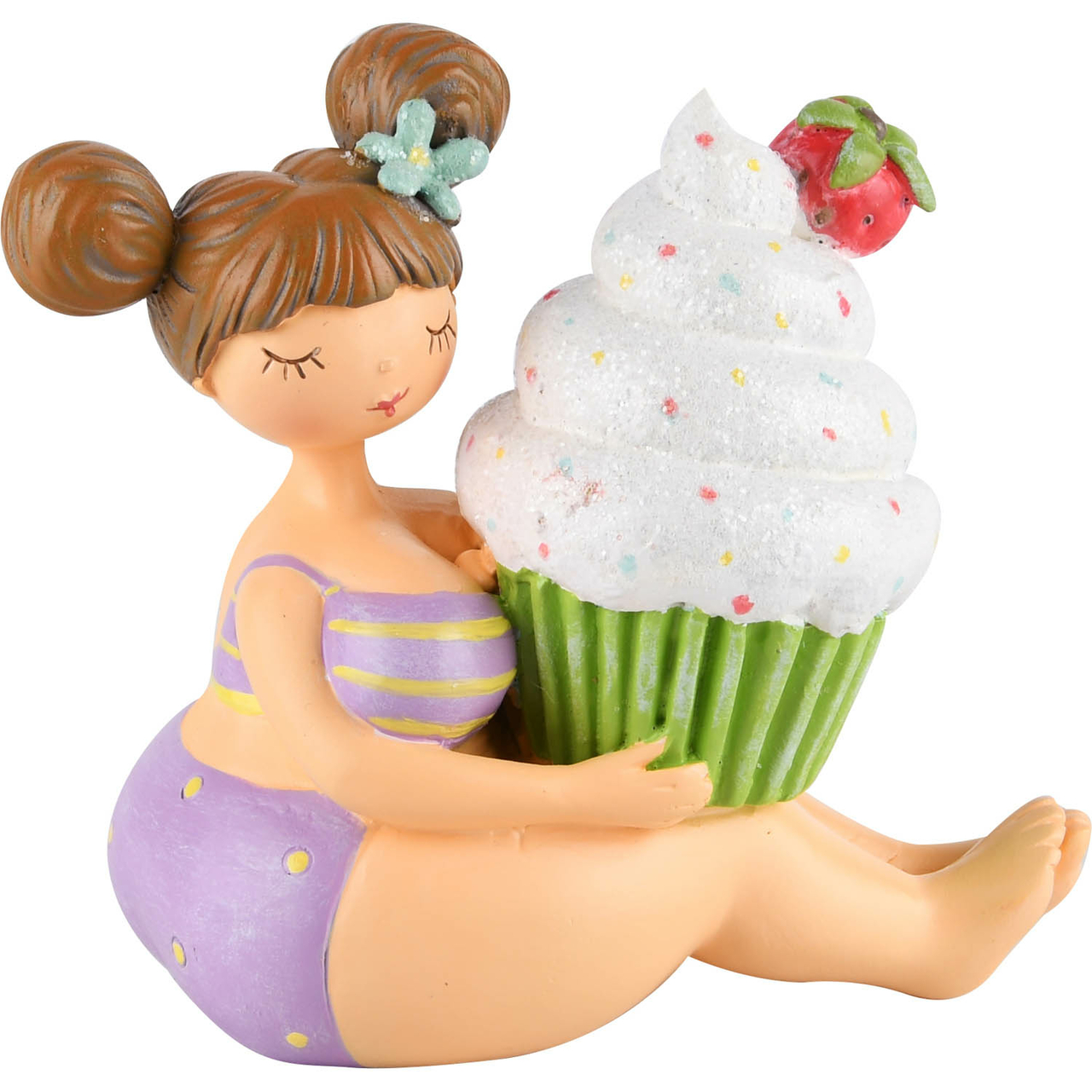 Dekoratief | Deco meisje zittend m/cupcake, resina, 13x9x12cm | A220083