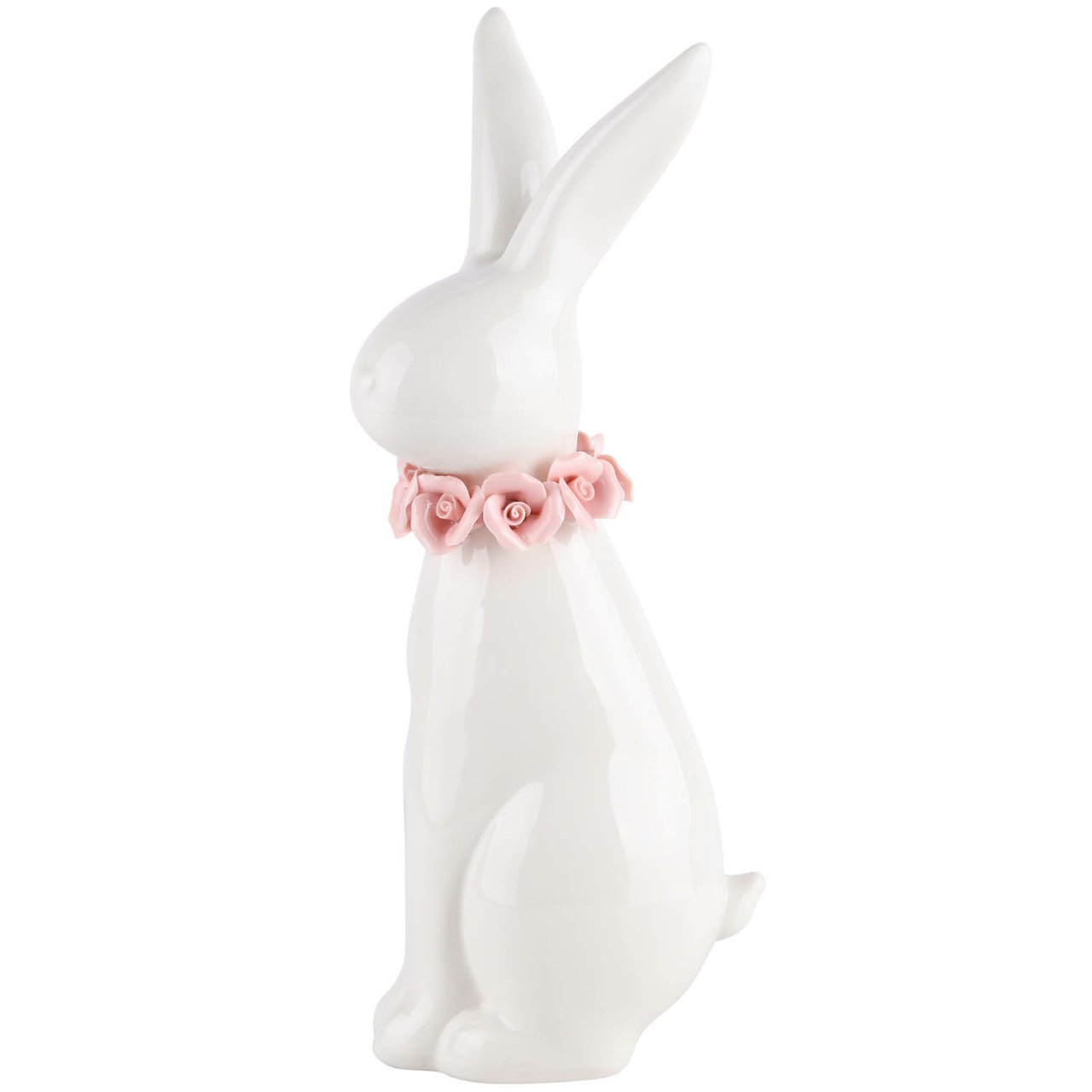 Dekoratief | Bunny m/bloemenkraag, wit/roze, porselein, 10x9x26cm | A220102