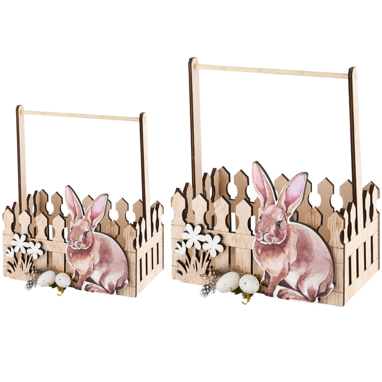 Dekoratief | Set 2 bakjes m/bunny, naturel, hout, 18x10x21cm | A220177