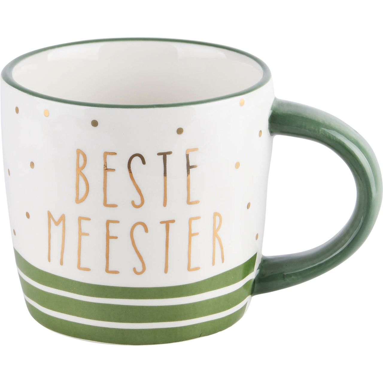 Dekoratief | Mok 'Beste Meester', wit/groen, keramiek, 13x9x10cm | A220339