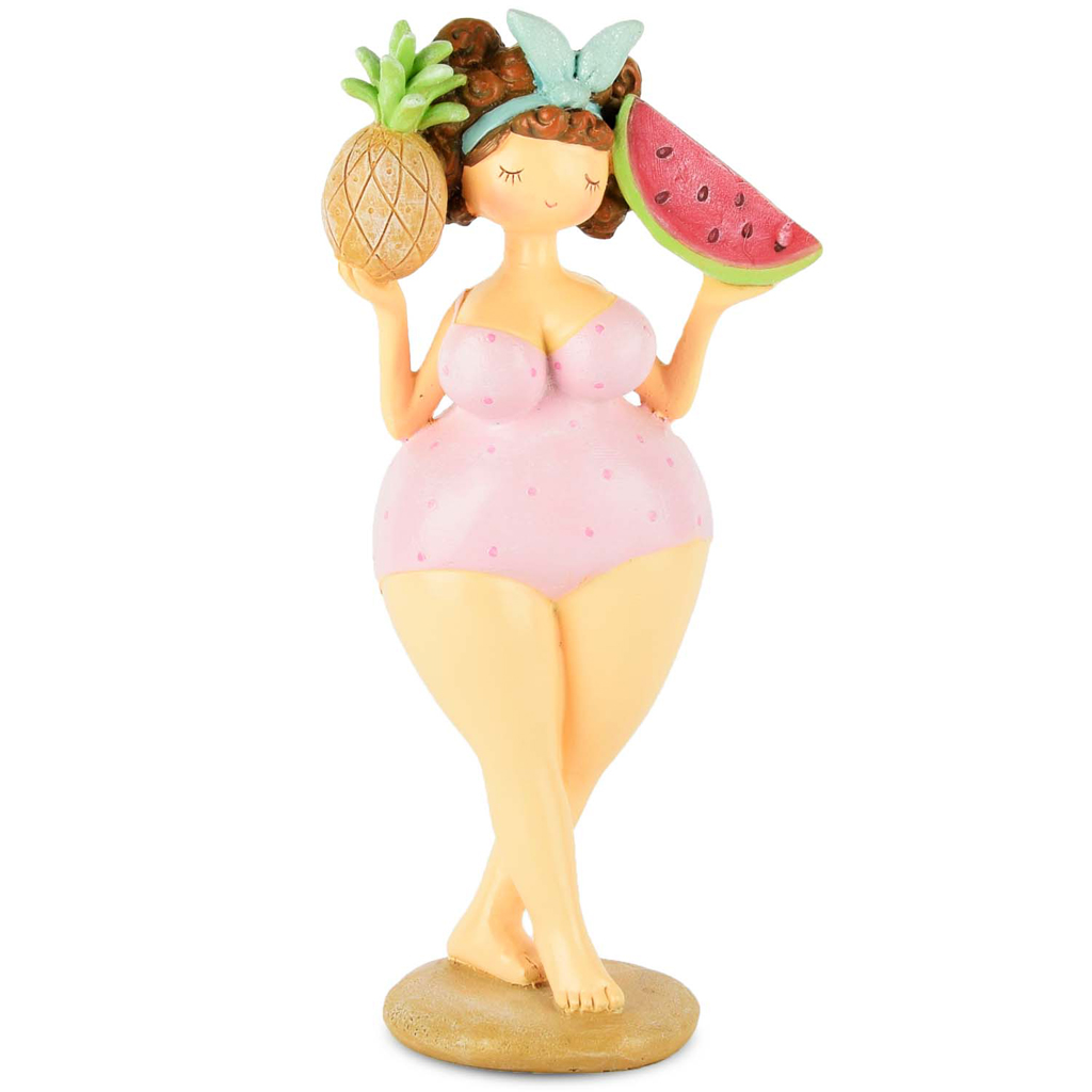Dekoratief | Deco meisje staand m/ananas/watermeloen, resina, 11x8x23cm | A200603
